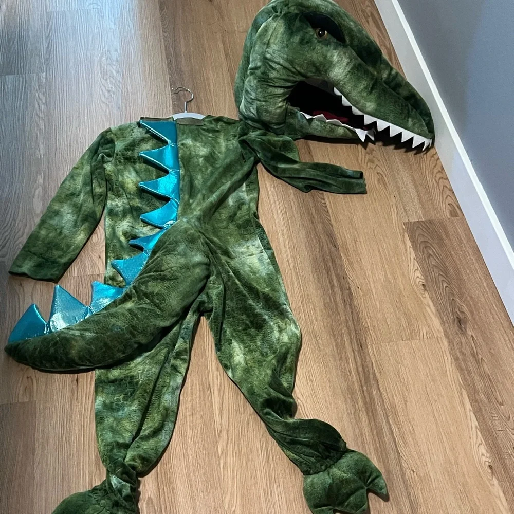 Pottery Barn Kids Green Plush Dino Costume with Light Up Blue Spikes